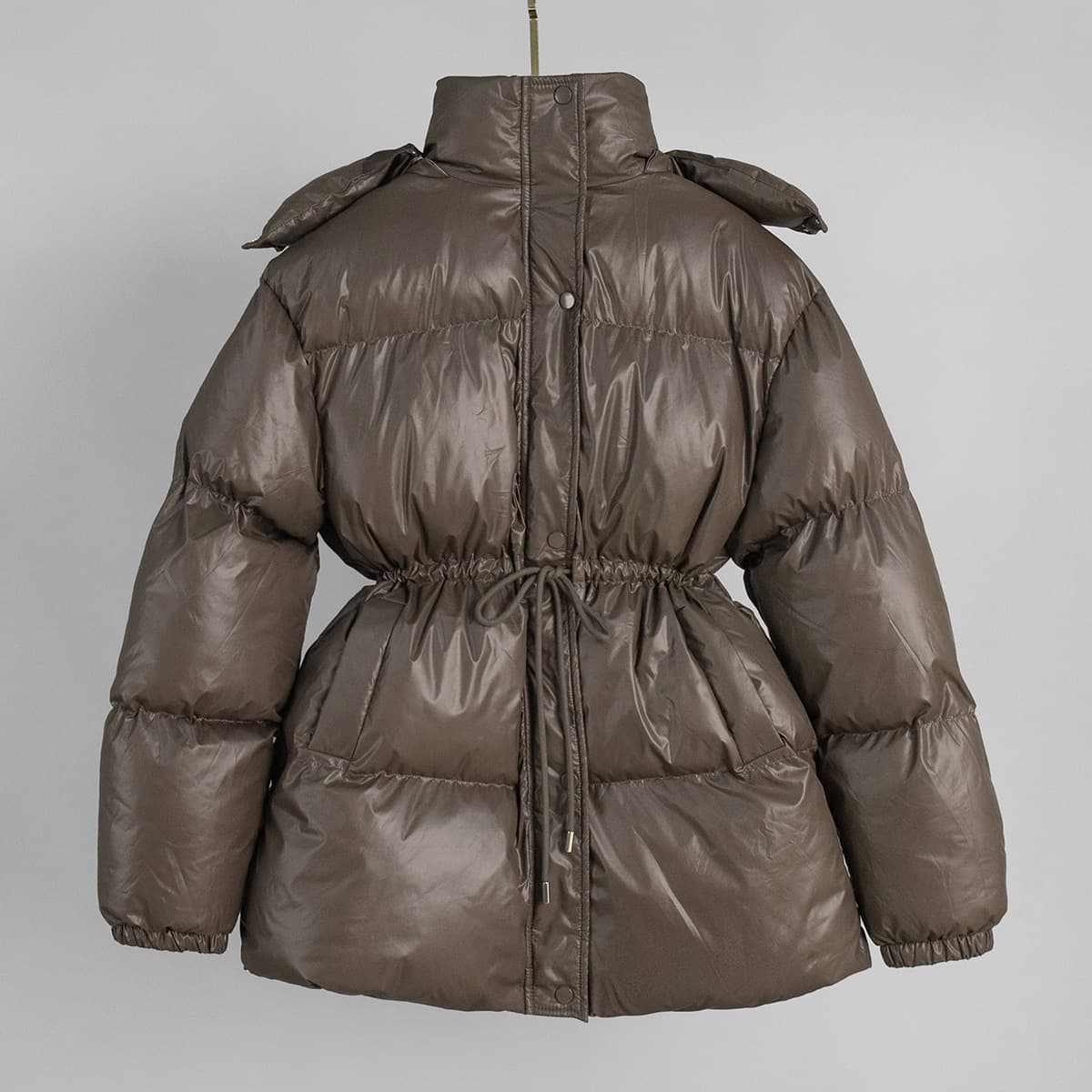 Veste ELLE Cross-Border à cordon de serrage, coupe slim, style européen et américain, collection hiver 2025, capuche zippée, confortable et chaud