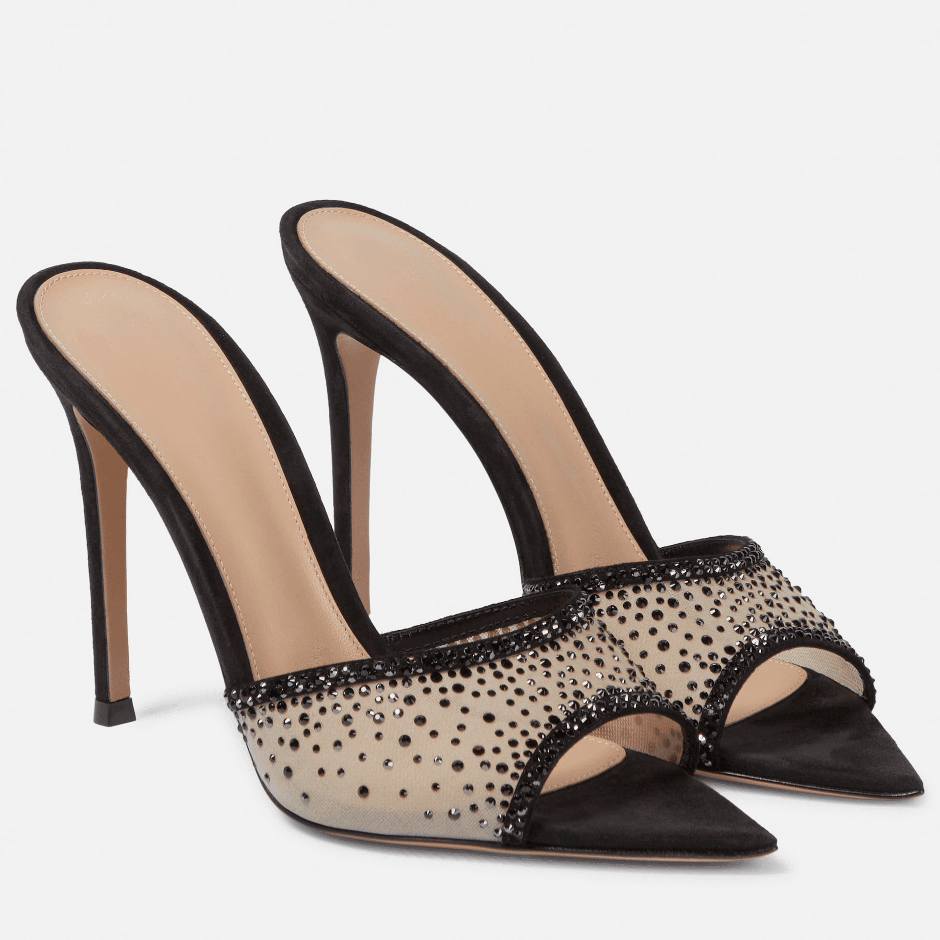 Women's Rhinestone High Heel Slides - Pointed Toe Open Toe Dressy Sandals