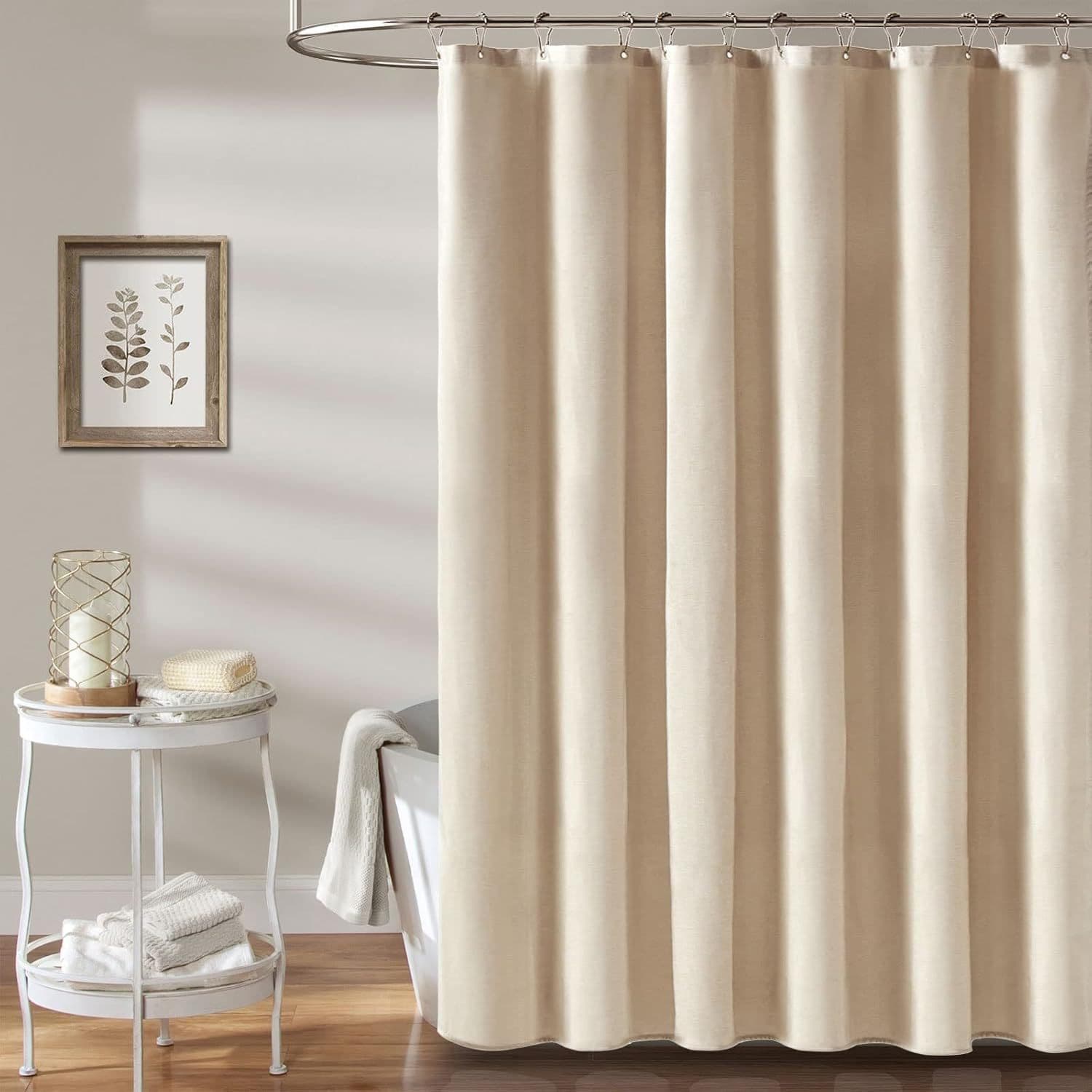 Linen-Look Heavyweight Polyester Shower Curtain Set - Waterproof Hotel Style Bathroom Decor With 12 Hooks (Mold Resistant Wrinkle-Free Fabric)​​