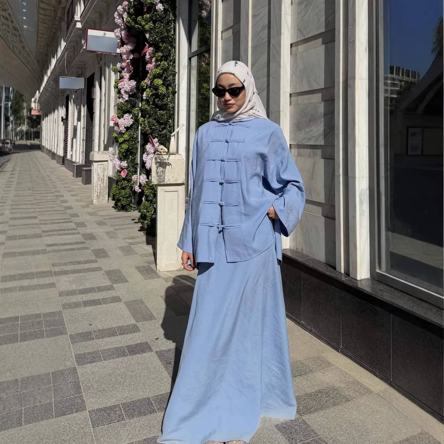 Women's Clothing Imitation Linen Two Piece Set Asymmetrical Long Shirt And Skirt High End European American Women's Muslim Fashion