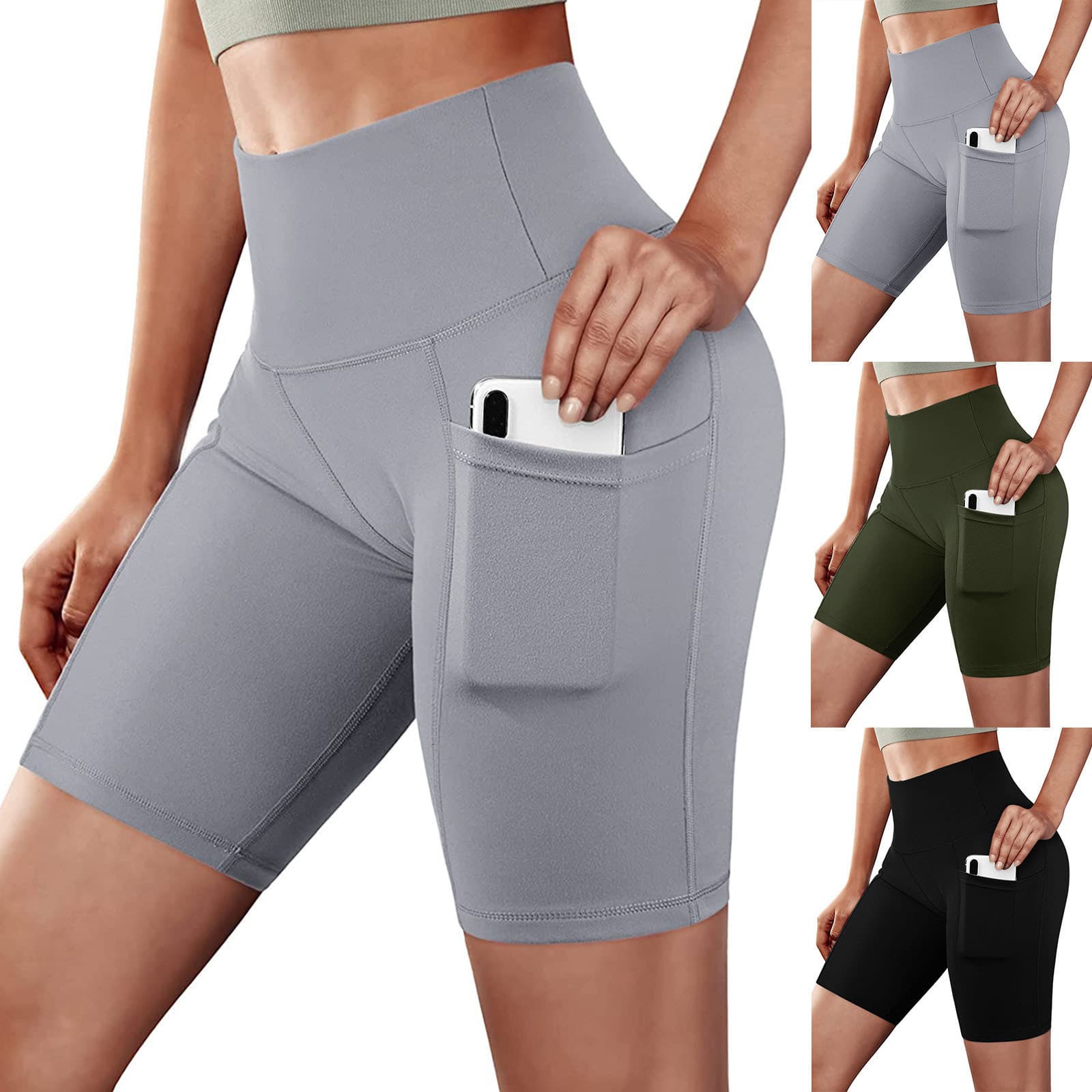 2024 Pants Women's High Waist Lifting Hip Solid Color Pocket Bottom Tight Yoga Shorts