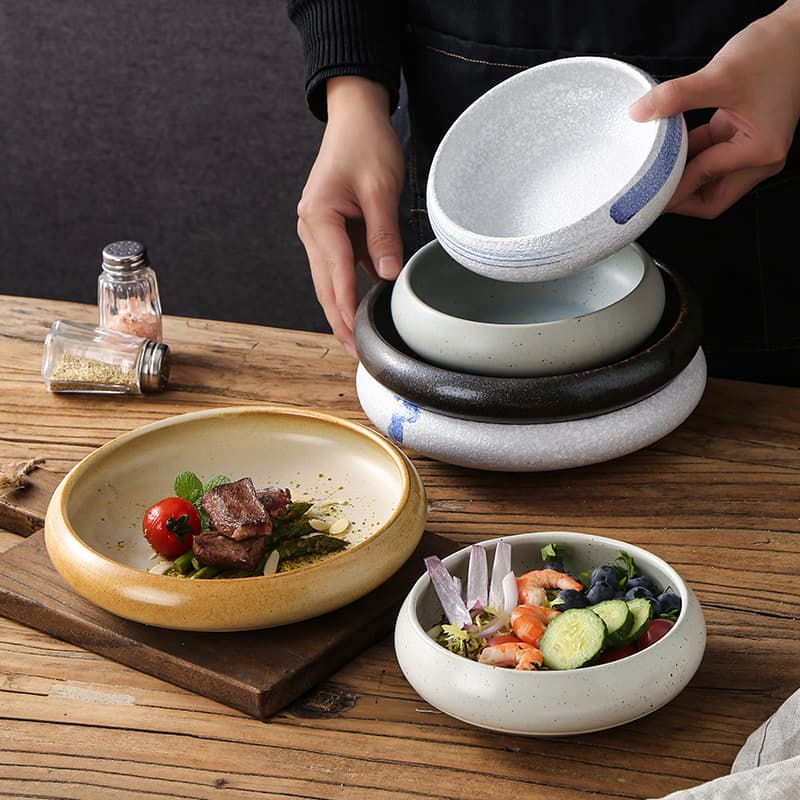 Retro Ceramic Bowl Set - Handcrafted Stoneware For Rice, Dessert & Salad, Multi-Purpose Home & Restaurant Use