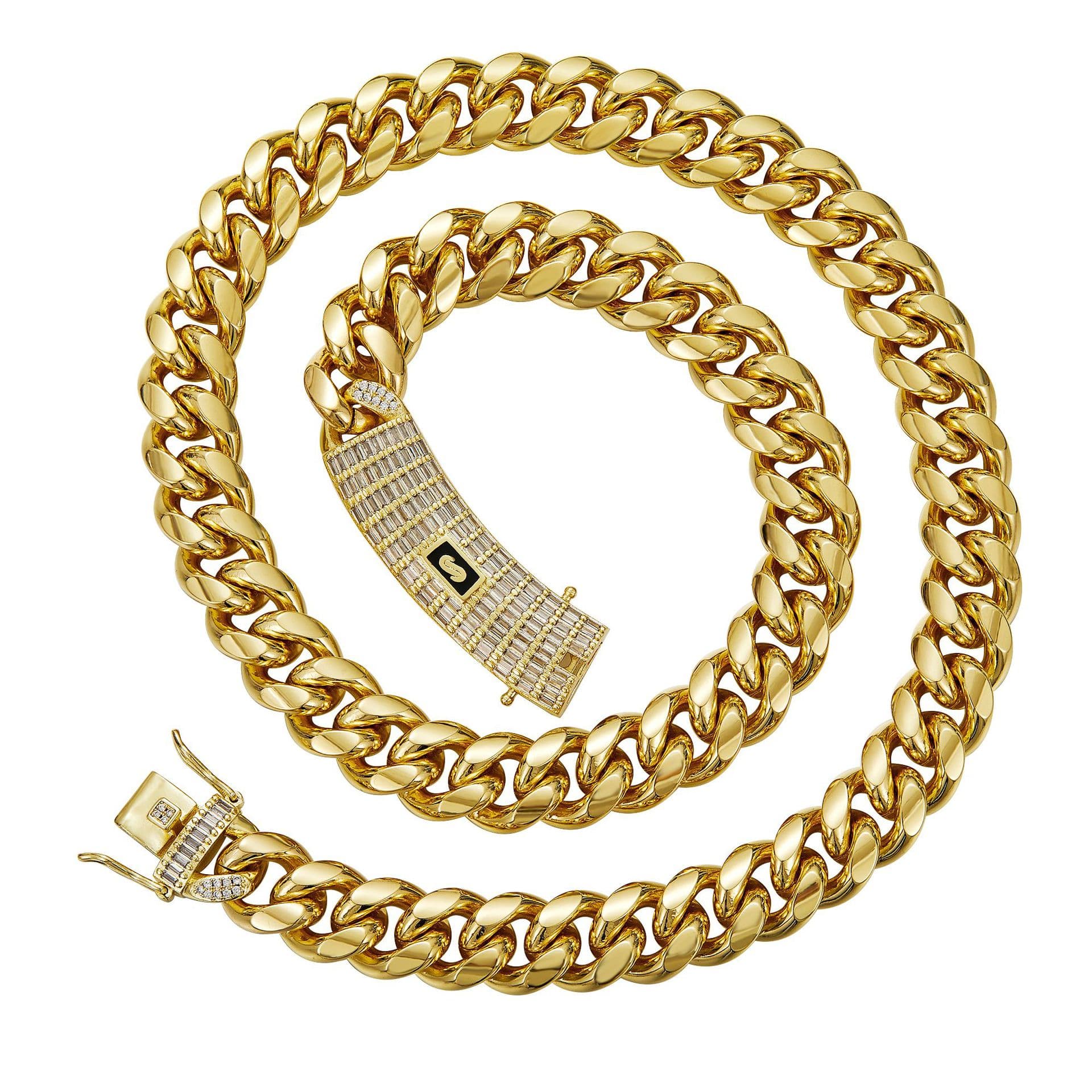 Men's Jewelry Zircon Buckle Titanium Steel Stainless Steel Jewelry Cuban Chain Men's Hip Hop Necklace Plated With 14k Gold