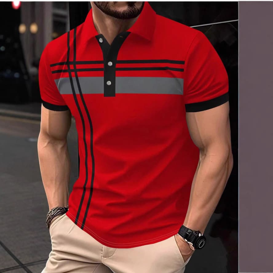 Men's Clothing Men's Striped Print Short Sleeved Polo Shirt Men's Casual Tops