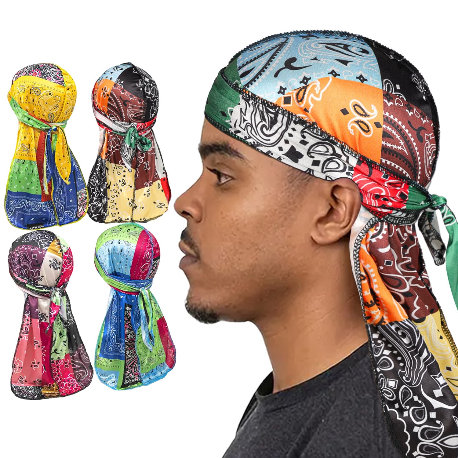 Long Tail Pirate Hat Hot Selling Multi Color Printed Hair Care Bun Hat Durag Durag
