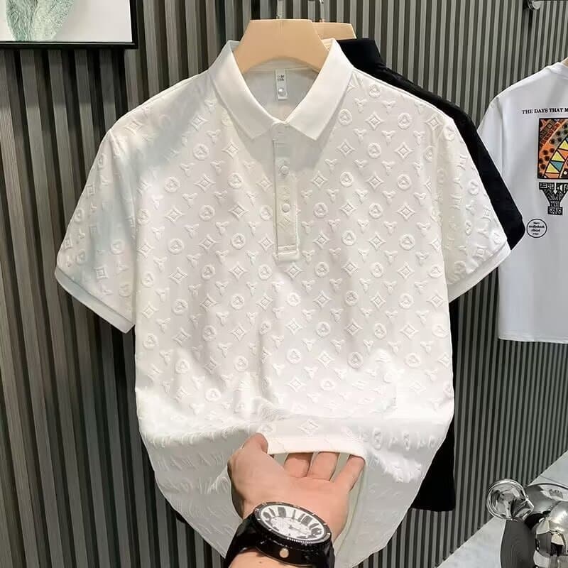 High End Design Slim Fit Jacquard Polo Shirt Fashionable Luxurious Summer Lightweight T-Shirt For Men In White Black