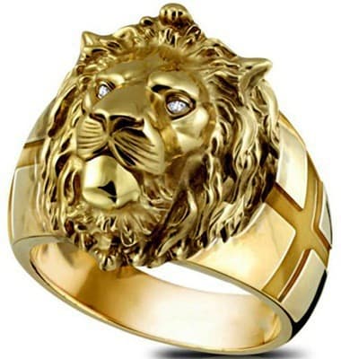 hot sale electroplated gold lion head men's ring personality cross ring men's jewelry