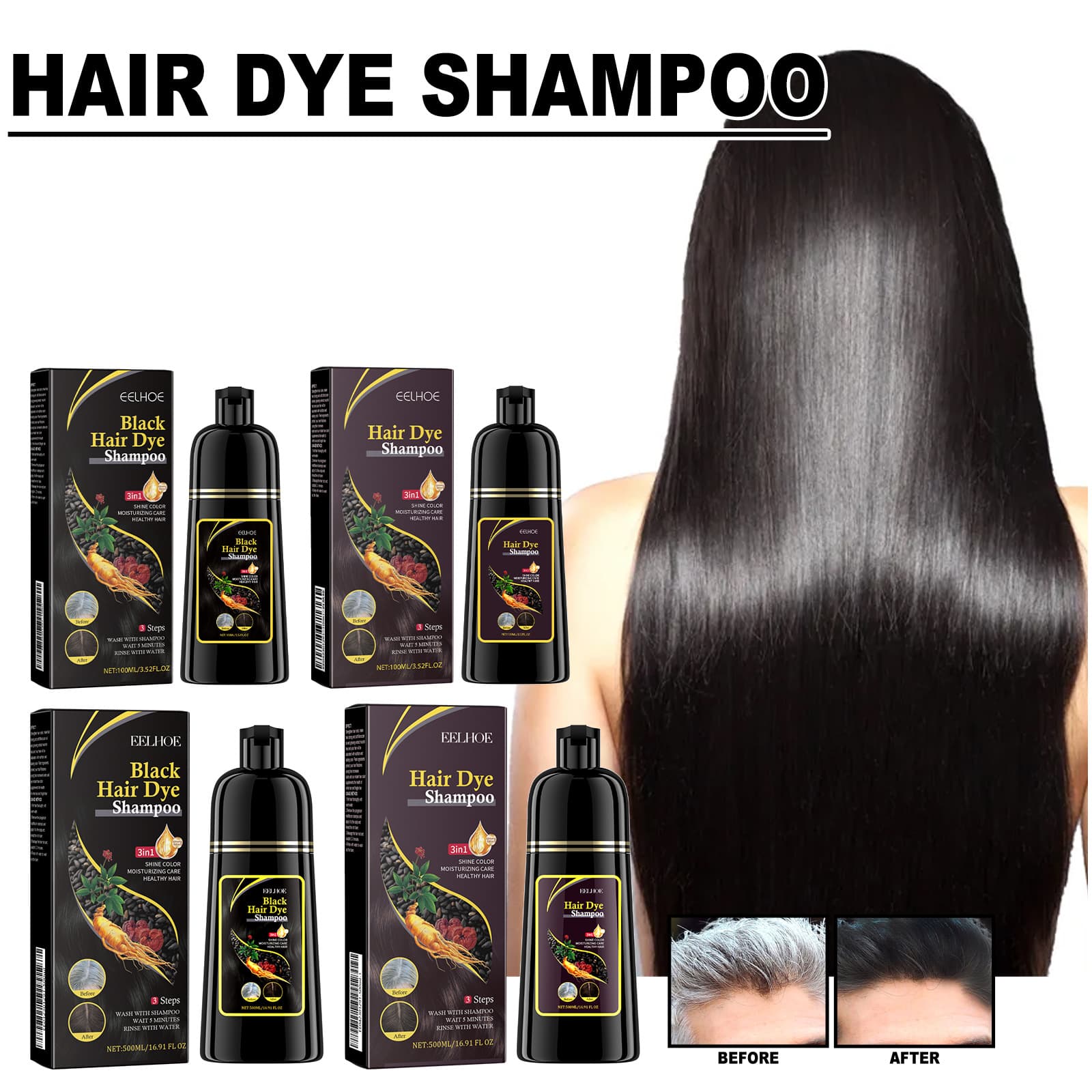 EELHOE Polygonum Multiflorum essence Black Moisturizing Hair Cleaning Repair Softening Shampoo