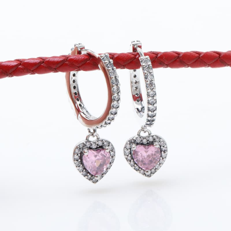 New Silver Plated Shining Heart Earrings Light Luxury Heart Shaped Love Pink Earrings Earrings Gift