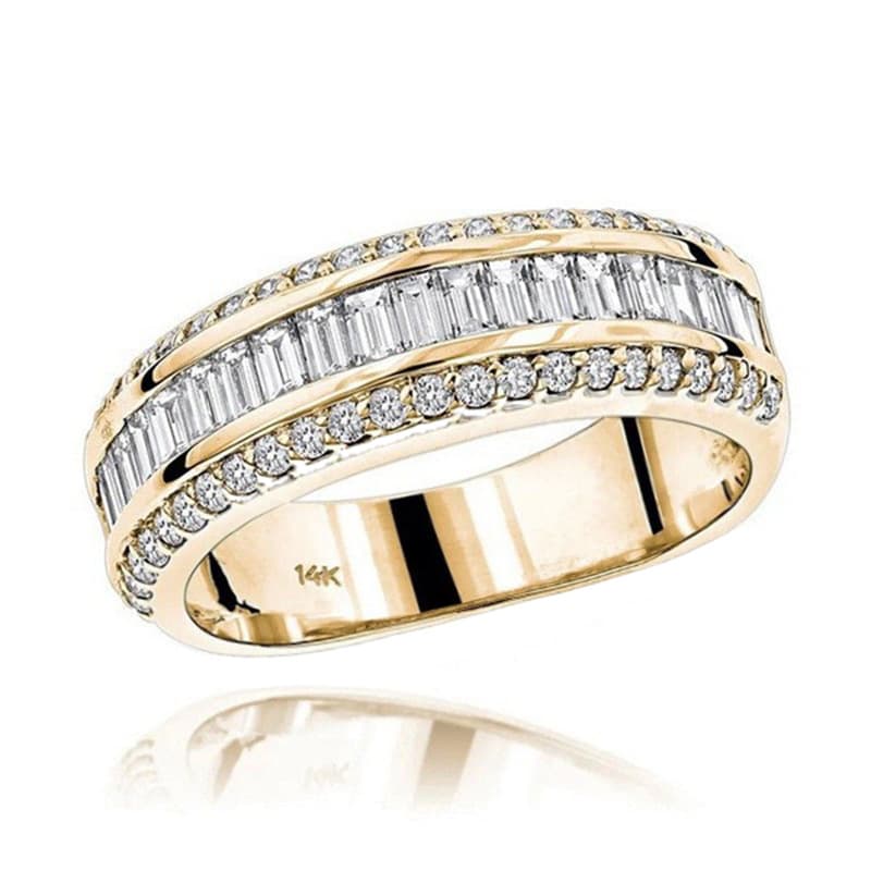 Hot Europe and the United States light luxury fashion 14K gold three-row diamond ring