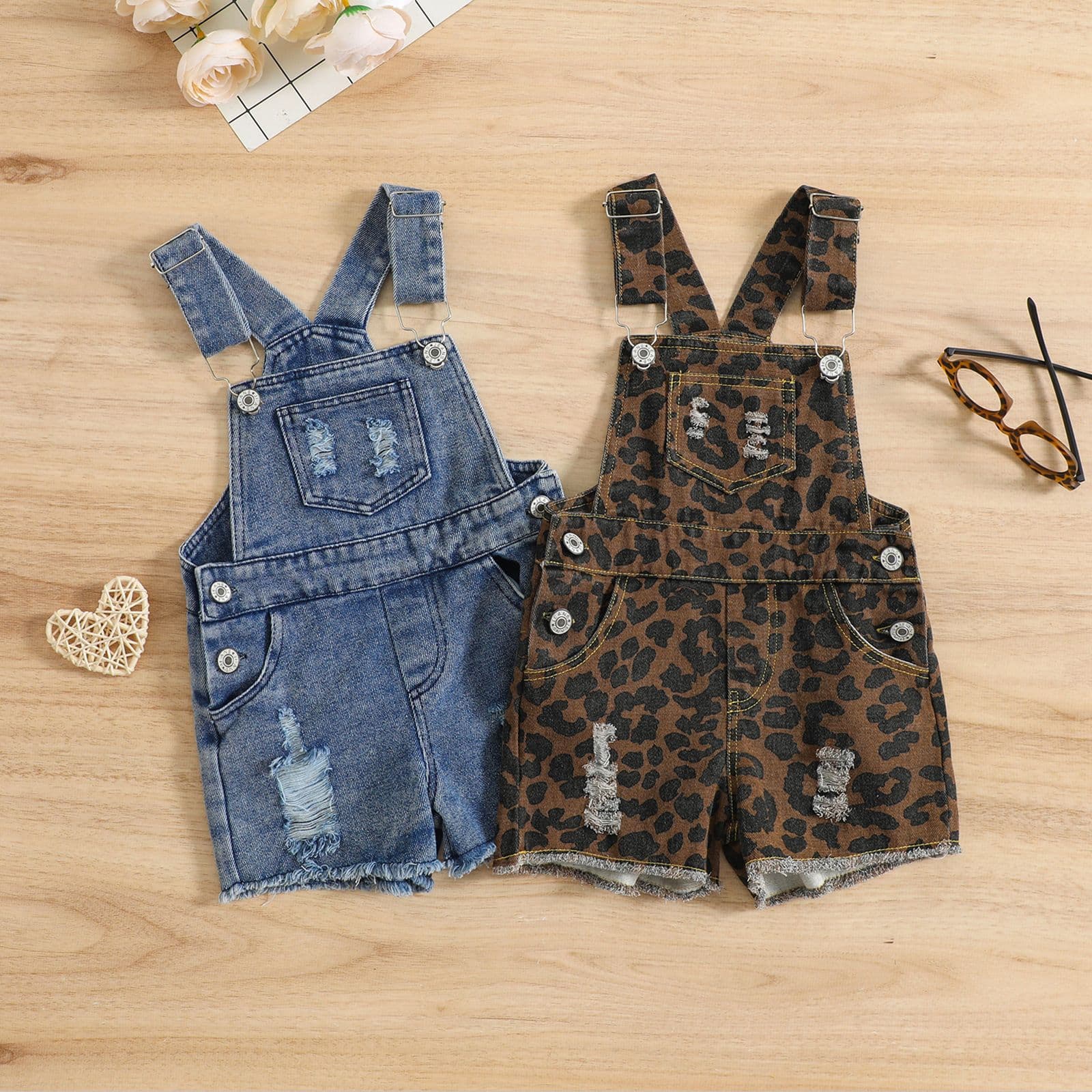 Girls' Denim Overalls With Functional Pockets - Summer Adjustable Strap Jumpsuit, Fashionable Kids' Romper