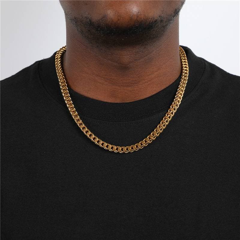 Men's Jewelry Fashion Double Buckle Flat Pure Jewelry Titanium Steel Men's Necklace Gold Plated 6MM Positive And Negative Chain