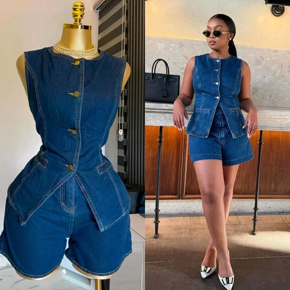 Best-selling Trendy Denim Sleeveless Top And Shorts Set For Europe And America