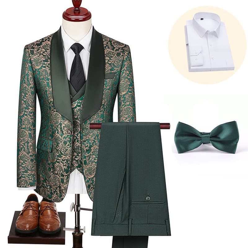 Men's Clothing New Men's Suit Three Piece Suit Korean Style Trendy Fashion Color Matching Printed Suit Dress