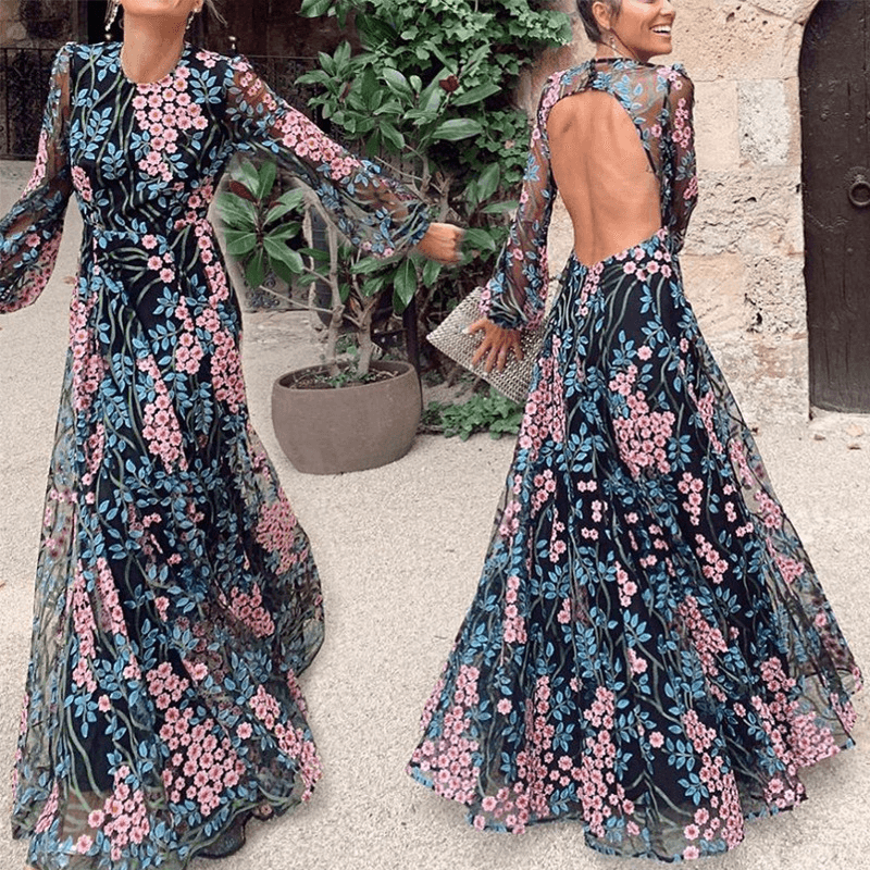 Women's Printed Dresses Sexy Backless Long Dresses