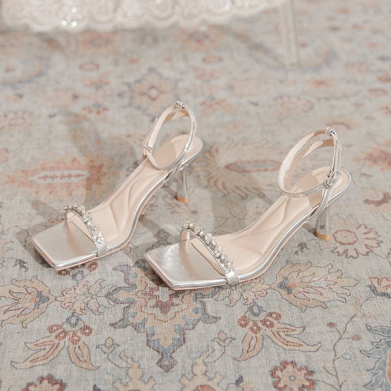 Woman Head Rhinestone Word With Fashion Summer High Heels Sandals For Women