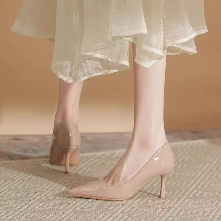 Black High-heeled Shoes, 2026 Women's Thin Heel, New Product, Pointed Toe, Nude Color, Single Shoe