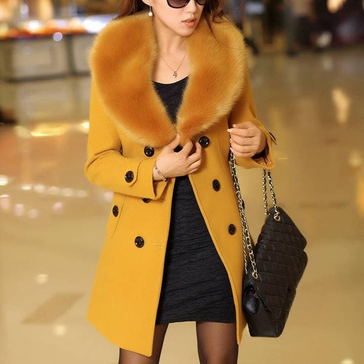 Women's Clothing double breasted woolen coat mid length style multi color