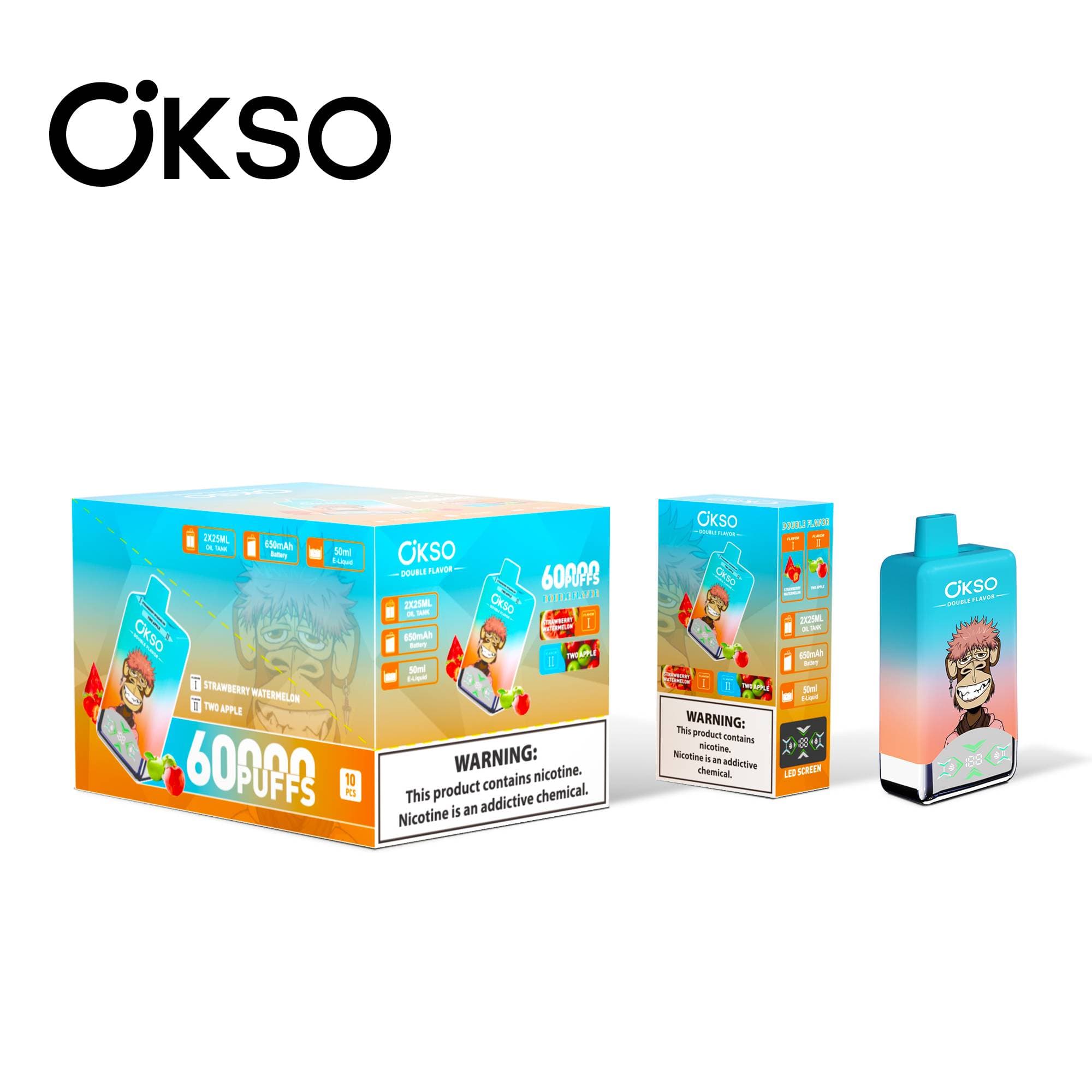 Batterie 650 mAh OKSO Double Saveur 60 000 bouffées 60 000 vape 10 résistances Mesh Double Saveur Écran LED Cigarette électronique jetable