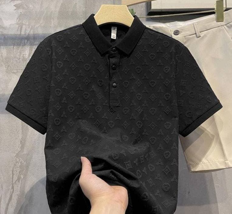 Versatile Jacquard Polo Shirt for Men Short Sleeve T-Shirt Ultra Thin Summer Fashionable Handsome Solid Color Trendy Casual Top