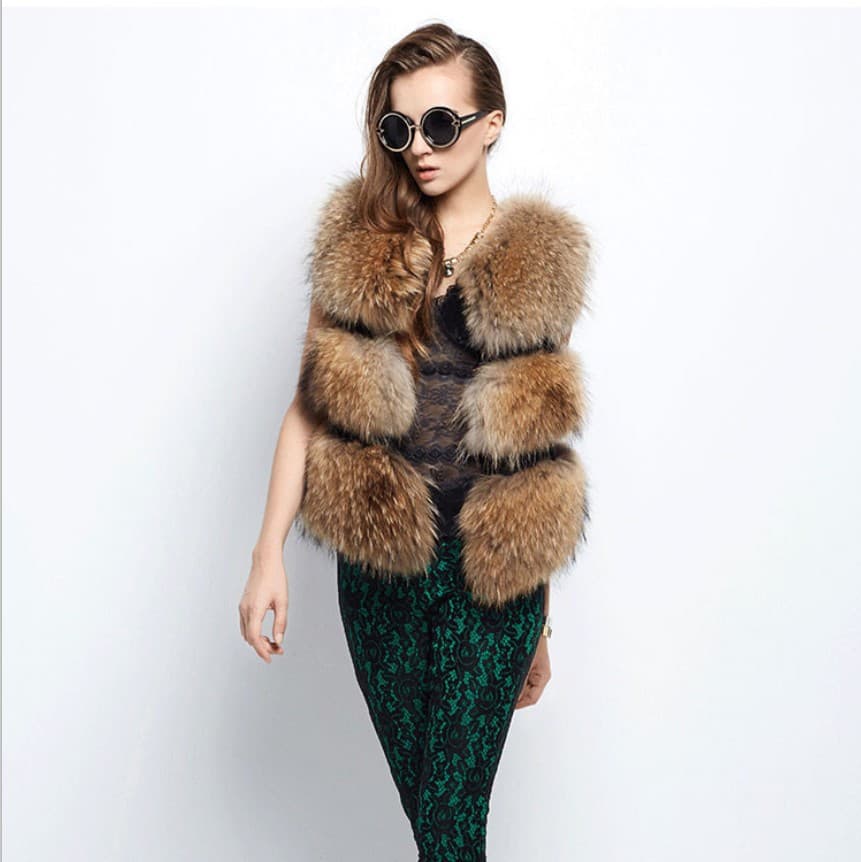 Women's clothing raccoon fur fur vest Women's Yama fur small coat
