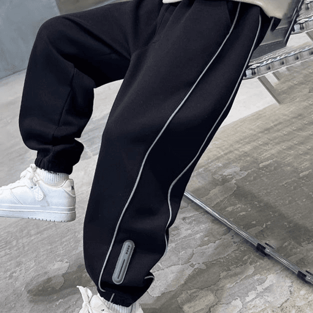 Kids Clothing Sports Pants Spring And Autumn Plus Velvet Thickened Trousers Medium And Large Reflective Sweatpants