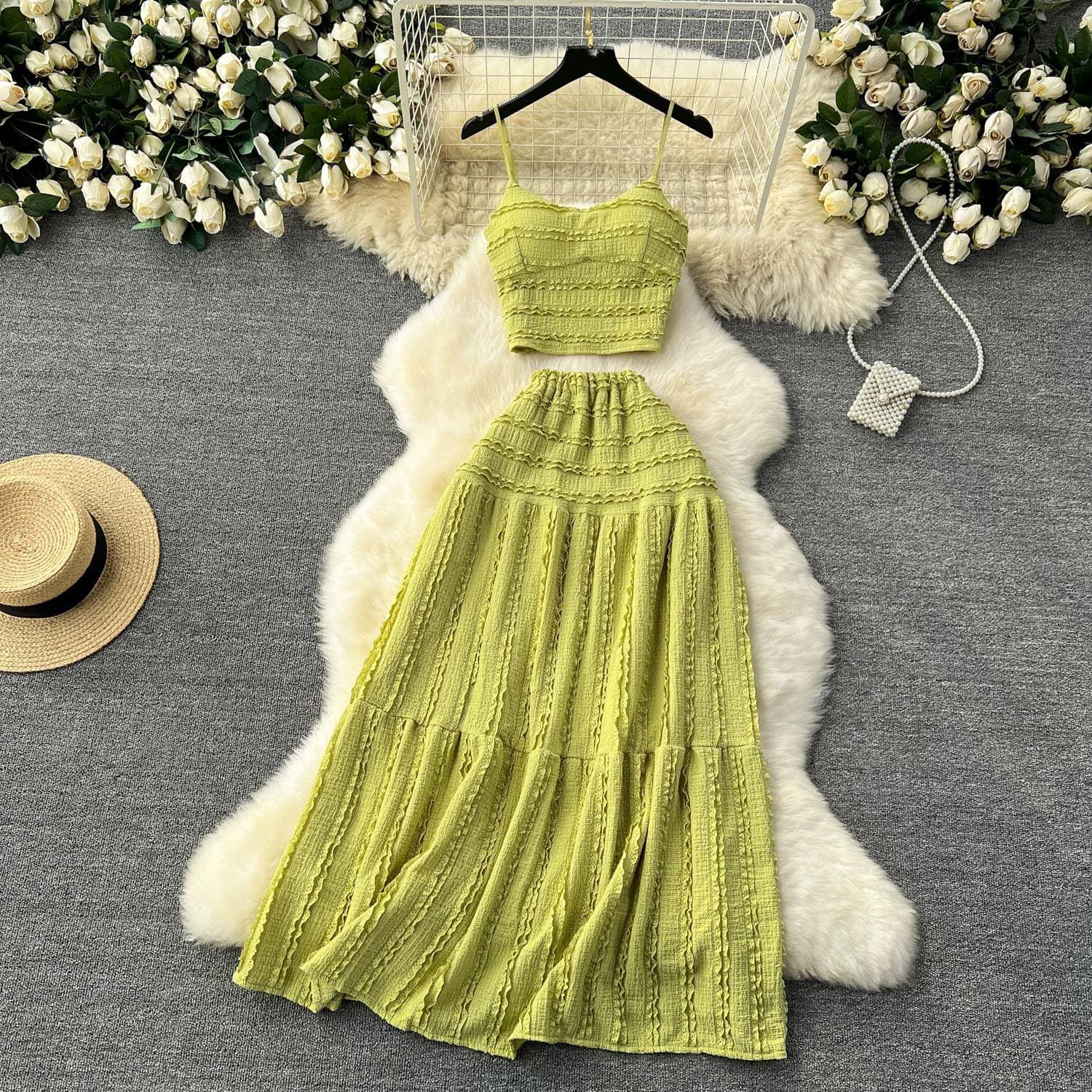 Set New Summer Suspender Top Short Versatile Swing Skirt Sweet Two-piece Suit