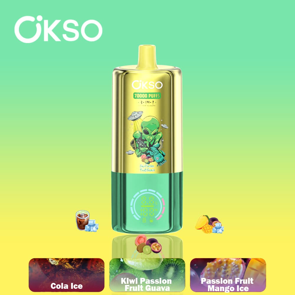 Vape 70K Triple Saveur OKSO 3EN-1 70000 Bouffées Dispositif de Vape Jetable 48ml E-Liquide Prérempli Écran Type-C Support de Cigarette Rotatif Vap