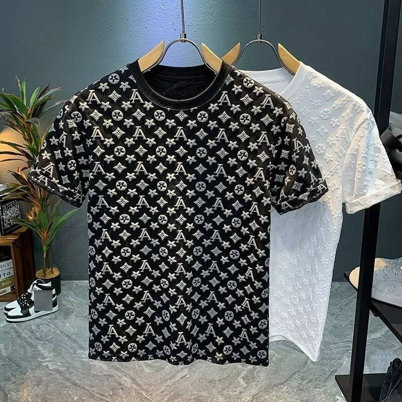 Men's Clothing New Summer Trendy Round Neck Pullover Short-sleeved T-shirt For Men, Korean Style, Trendy Brand Print, Loose And Casual Short-sleeved.