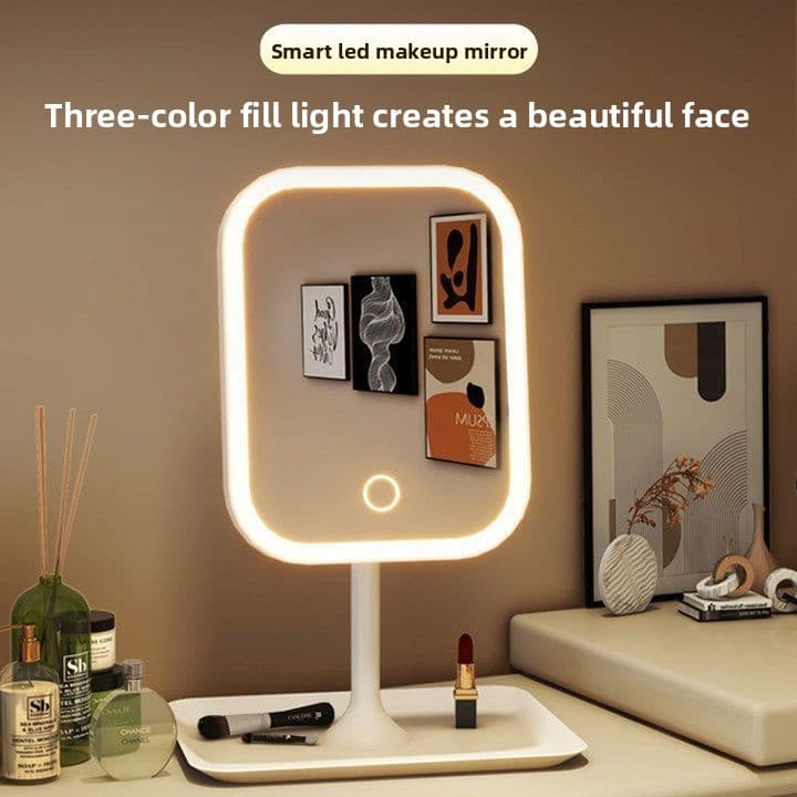 LED Lighted Smart Makeup With Lights For Girls' Bedroom Dressing Table, Student Dormitory Desktop Fill Light Mirror
