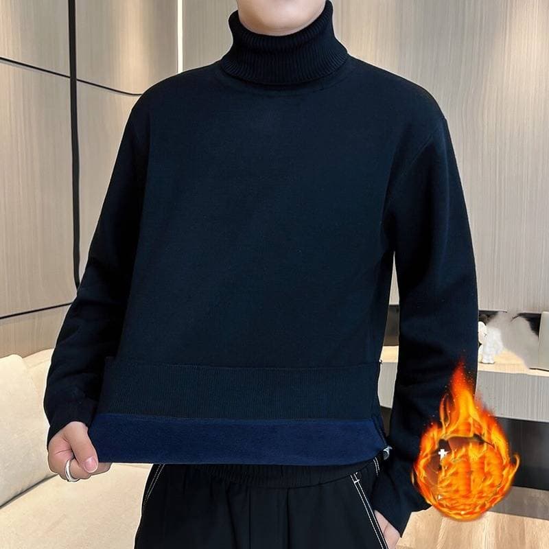 ​​Men's High-Neck Fleece-Lined Sweater – Oversized Knit Pullover (8 Colors, Winter Warmth)​​