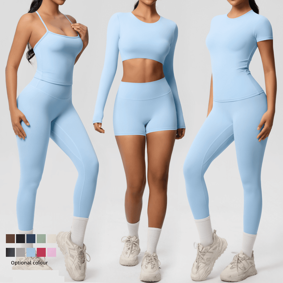 Women's Clothing Yoga Pants Solid Color Long Sleeve Skin Friendly Breathable Beautiful Back Sports Short Sleeve Slim Fit Fitness Pants Set