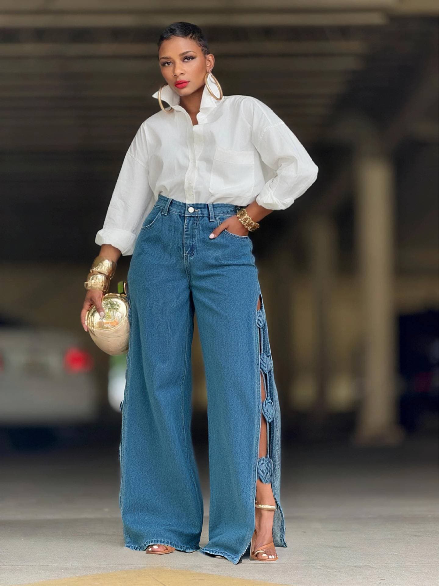 Women's Clothing Jeans Women's High Waist Slim Straight Denim Trousers