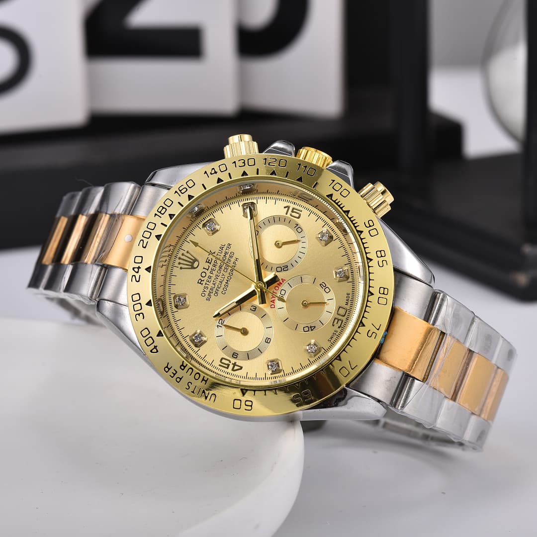 Montre de luxe pour homme Rolex, style business, à six aiguilles et cadran classique à trois sous-cadrans.