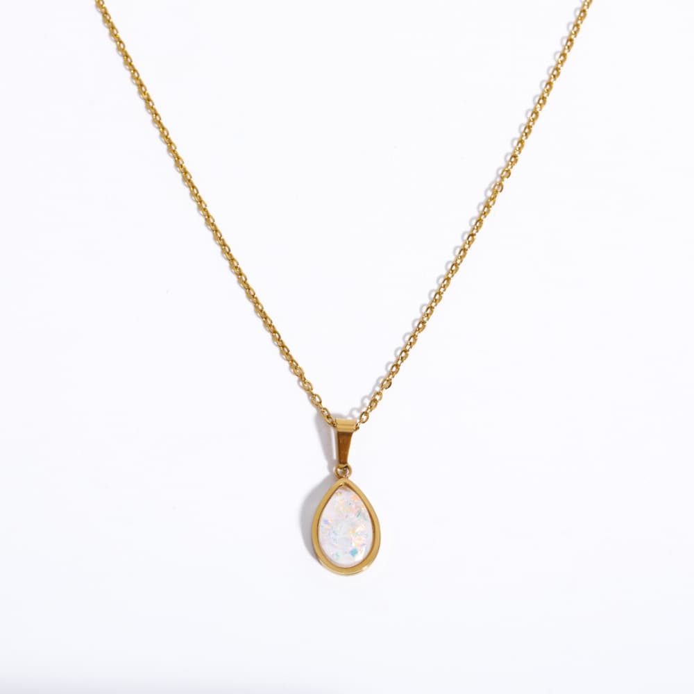 Women's Jewelry Stainless Steel Simple All Match Water Drop Pendant Necklace Opal Light Luxury Sweater Chain Neck