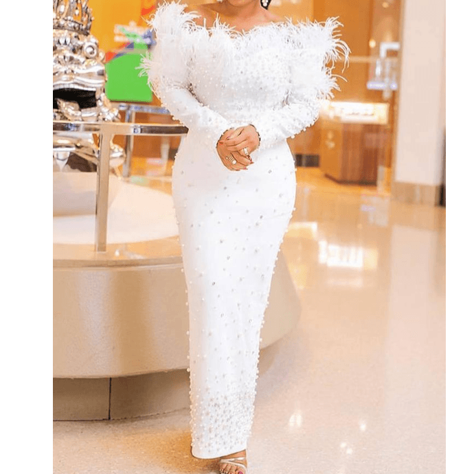 Women's Beaded Wrap Hip Sexy Dresses New Evening Gowns