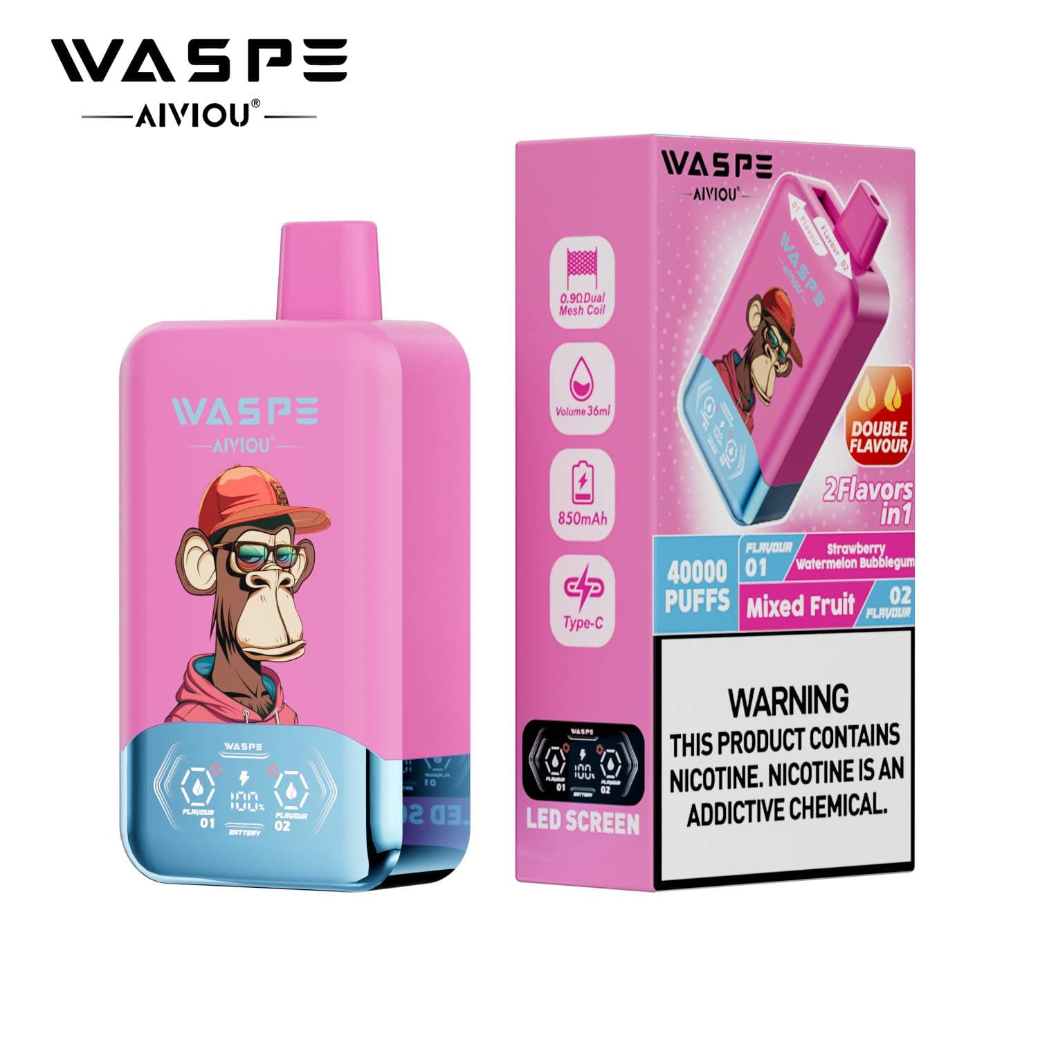 Waspe Double Saveur 40 000 bouffées 40k Entrepôt UE Cigarette électronique jetable 2 en 1 Boîte de bouffées Vapotage avec deux saveurs Double c