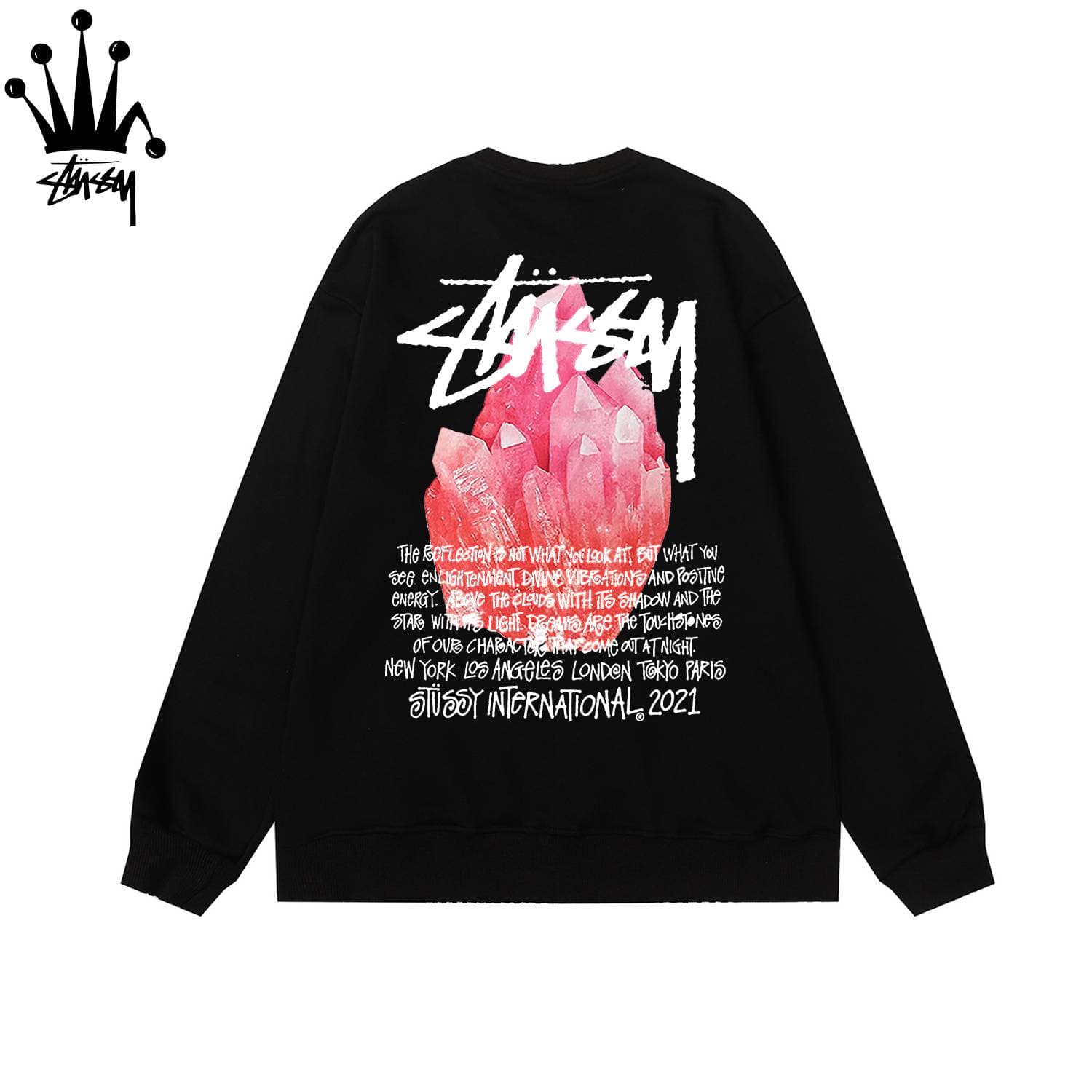 STUSSY Crystal Mineral Pattern Printed Casual And Fashionable Long Sleeved Sweatshirt Made Of Pure Cotton Fabric For Both Men And Women