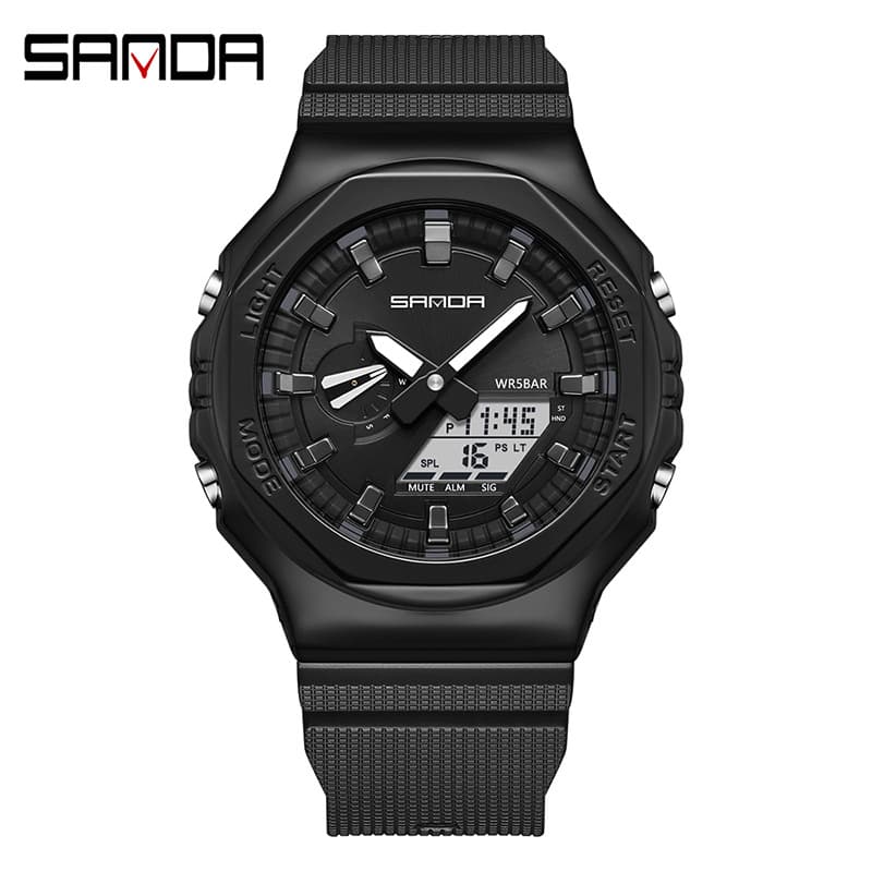 Men's Sporty Digital Analog Watch With LED Backlight, 5 Alarms, Stopwatch, 50m Waterproof, World Time For Teens And Adults Luminous Electronic Watch
