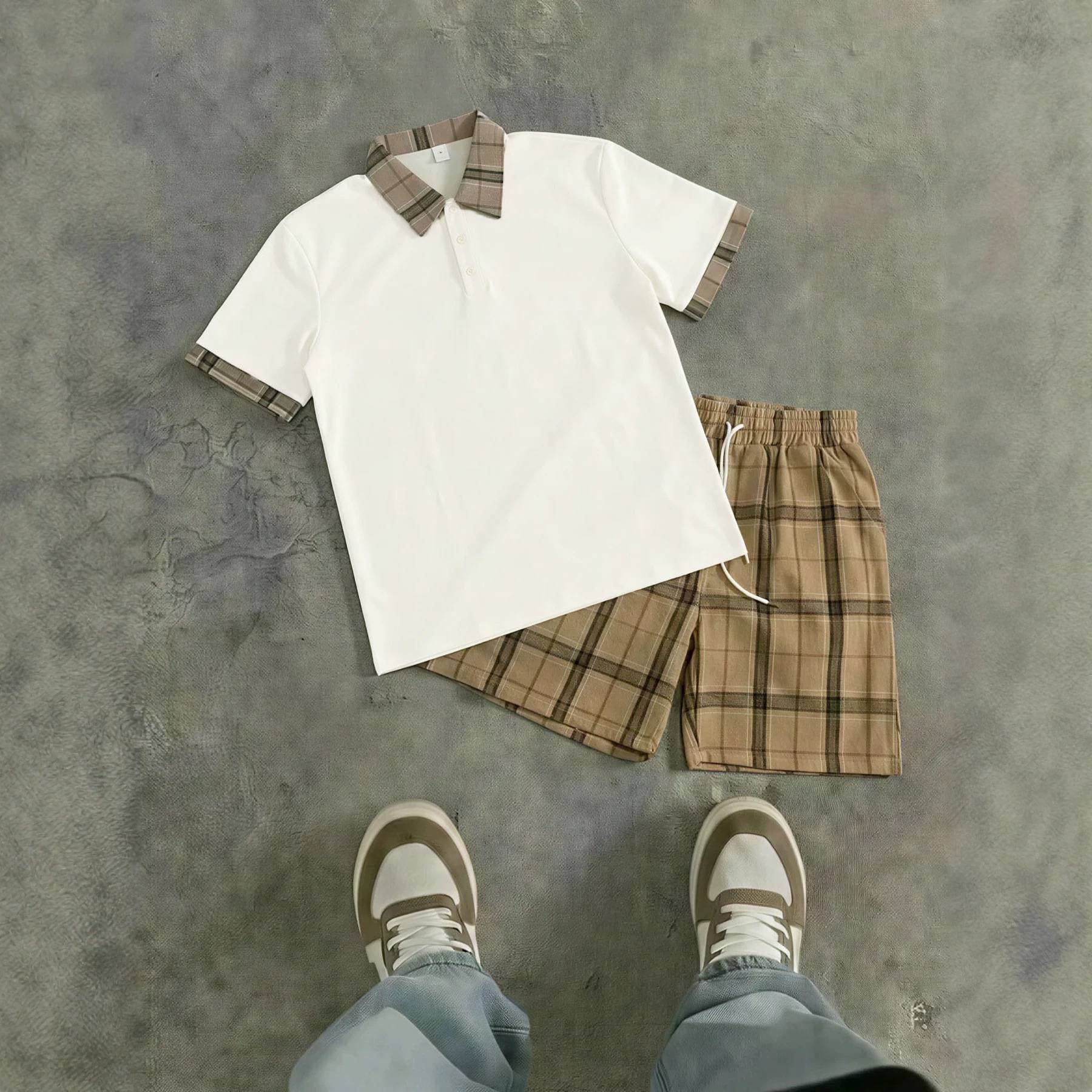 Men's Clothing 2024 Waffle Casual Summer Suit Men's Loose Teen Short sleeved T shirt Shorts Handsome Two piece Suit
