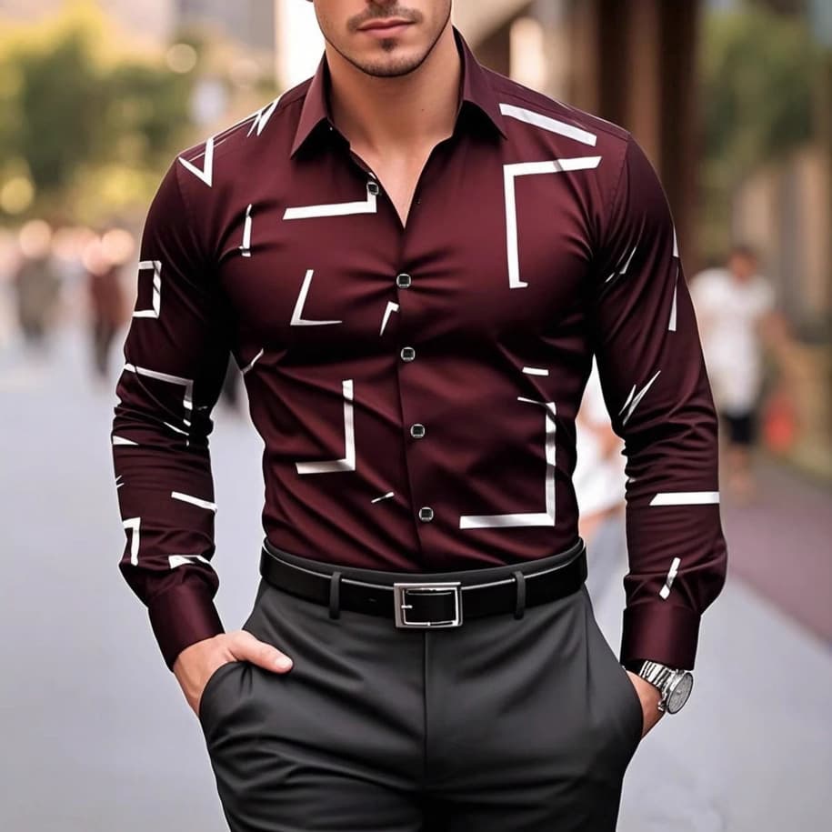 Men's Clothing Irregular Four Sided Stretch Printing Casual Long Sleeves Shirt