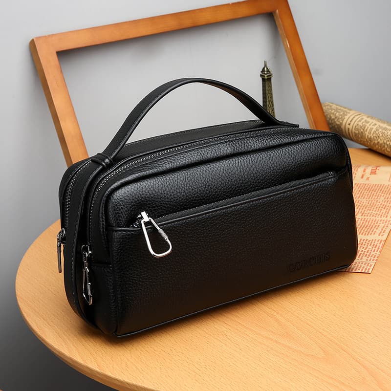 Gorchis Men's Leather Business Casual Handbag – Multi-Pocket Slim Wallet With Large Capacity For Laptop & Essentials