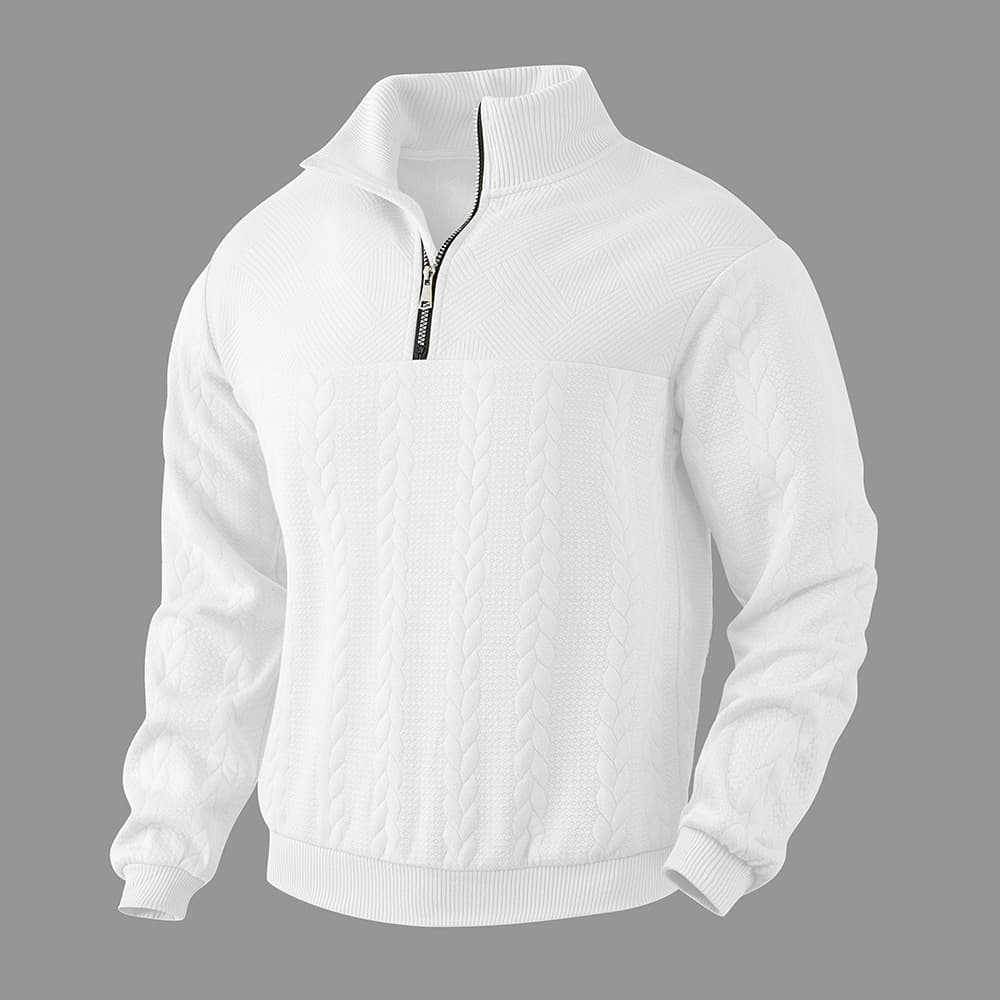 Textured Jacquard Half-Zip Sweatshirt – Modern Relaxed Fit Pullover With Stand Collar & Breathable Polyester Blend (S-XXXL)​