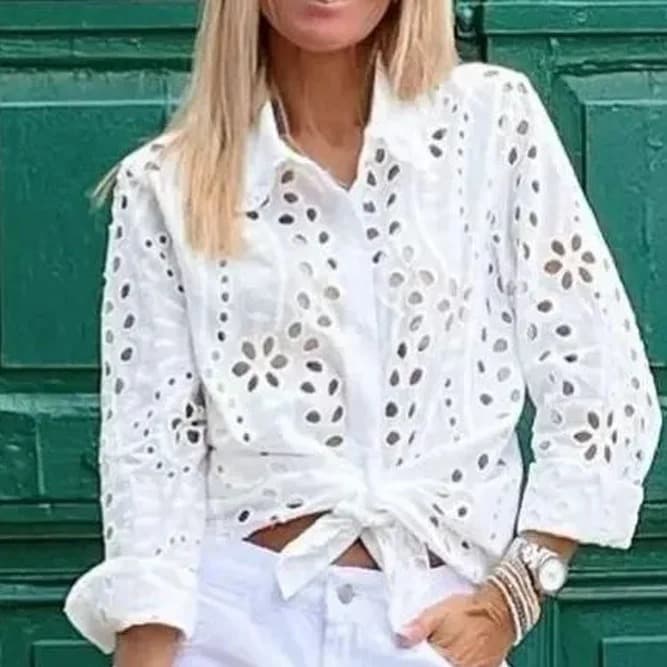 [Cotton Linen] Women's Fashion Hollow Casual Tops And Shirts