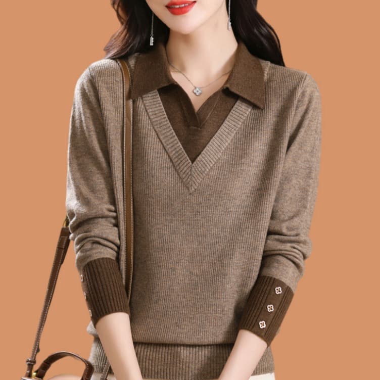 European station two-piece woolen sweater women's autumn and winter color matching Western style bottoming sweater pullover loose knitted cashmer