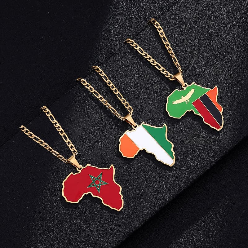 Unisex hip hop jewelry Africa map Nigeria Somalia stainless steel necklace