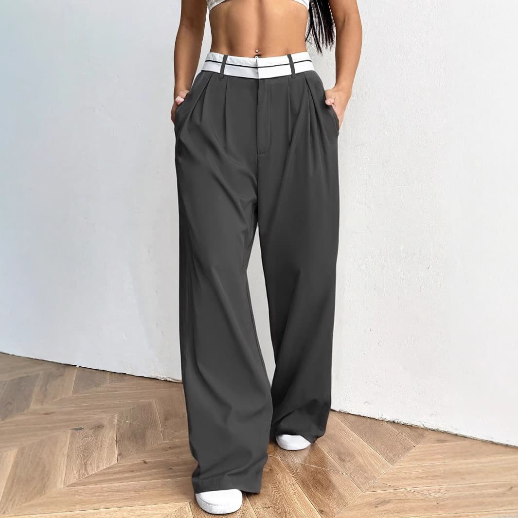 Pantalon ample à jambes larges pour femme - Pantalon fluide taille haute pour l'été, tenue décontractée confortable et élégante.