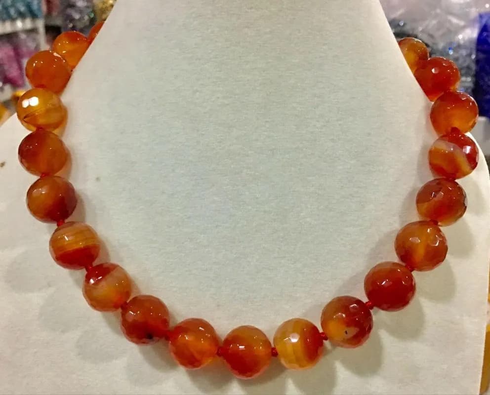 Chains Natural 14mm Faceted Agate Round Gemstone Necklace 18 "