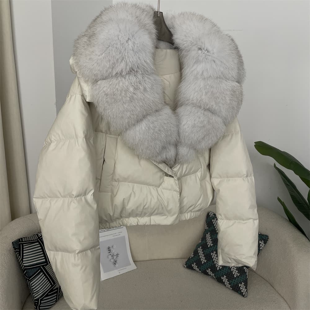 Women's Clothing Winter New Style Women's Short Fashionable Warm Down Jacket Small Size Stylish Oversized Real Fox Fur Collar Coat
