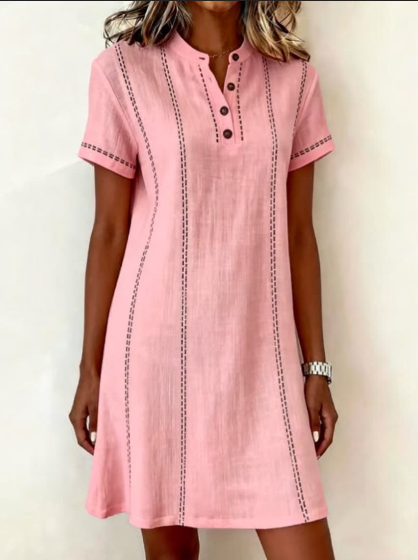 Robe-chemise patchwork imprimée pour femme, style décontracté, col en V, manches courtes, nouveauté été